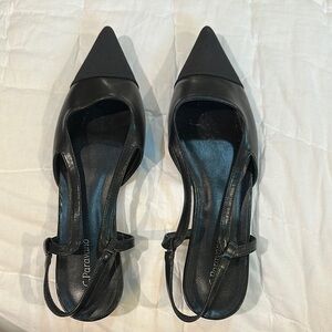 Black Pointed-Toe Heels with Ankle Strap